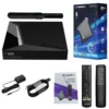 vSeeBox V5 Pro complete unboxing kit with antenna, remote, HDMI cable, power adapter and manual