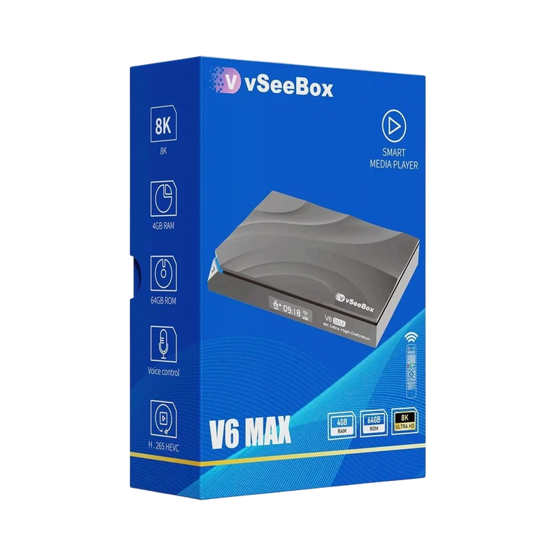 vSeeBox V6 Max 8K Android TV box with 4GB RAM and 64GB storage