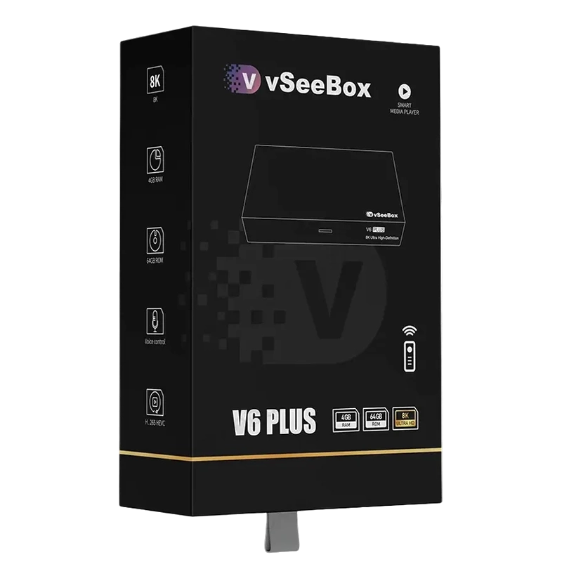 vSeeBox V6 Plus 8K Android TV box with 4GB RAM and 64GB storage